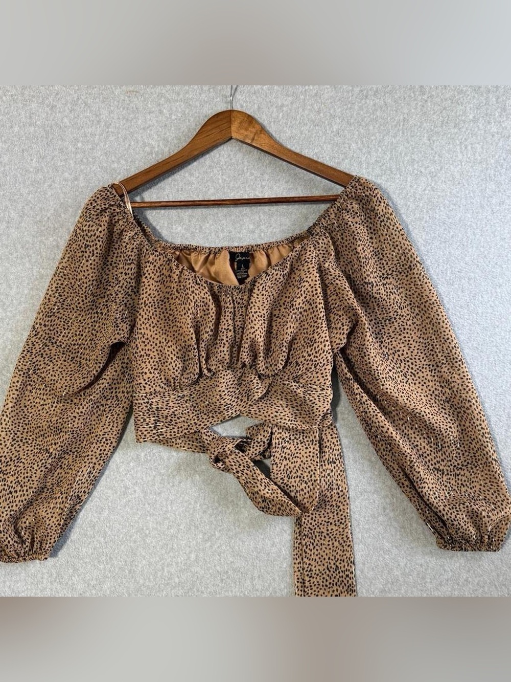 Japna Animal Print Crop Top Womens Large Tan Metallic Lurex Tie Waist